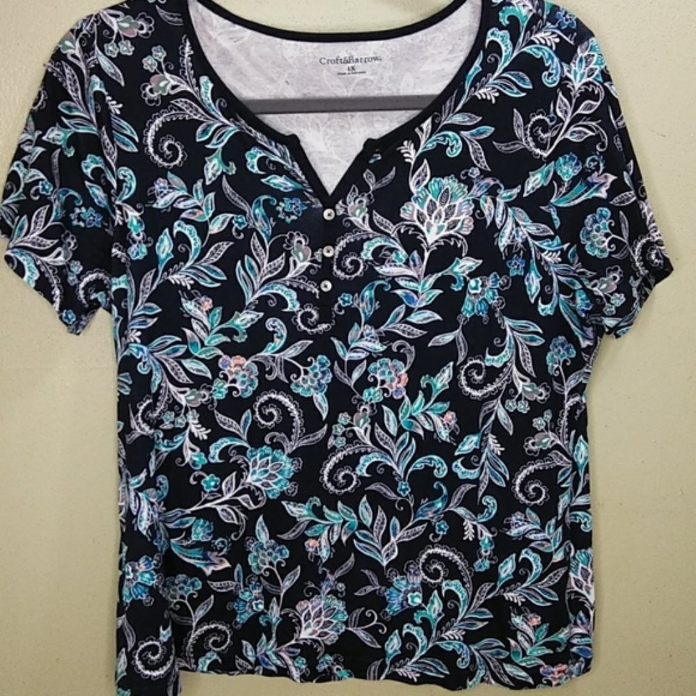 Croft & Barrow 100% Cotton Floral Print Top 1X EUC